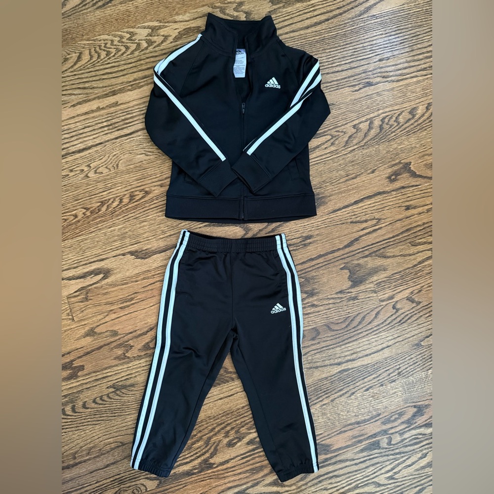 Adidas Kids Black Joggers with White Stripes, 3T